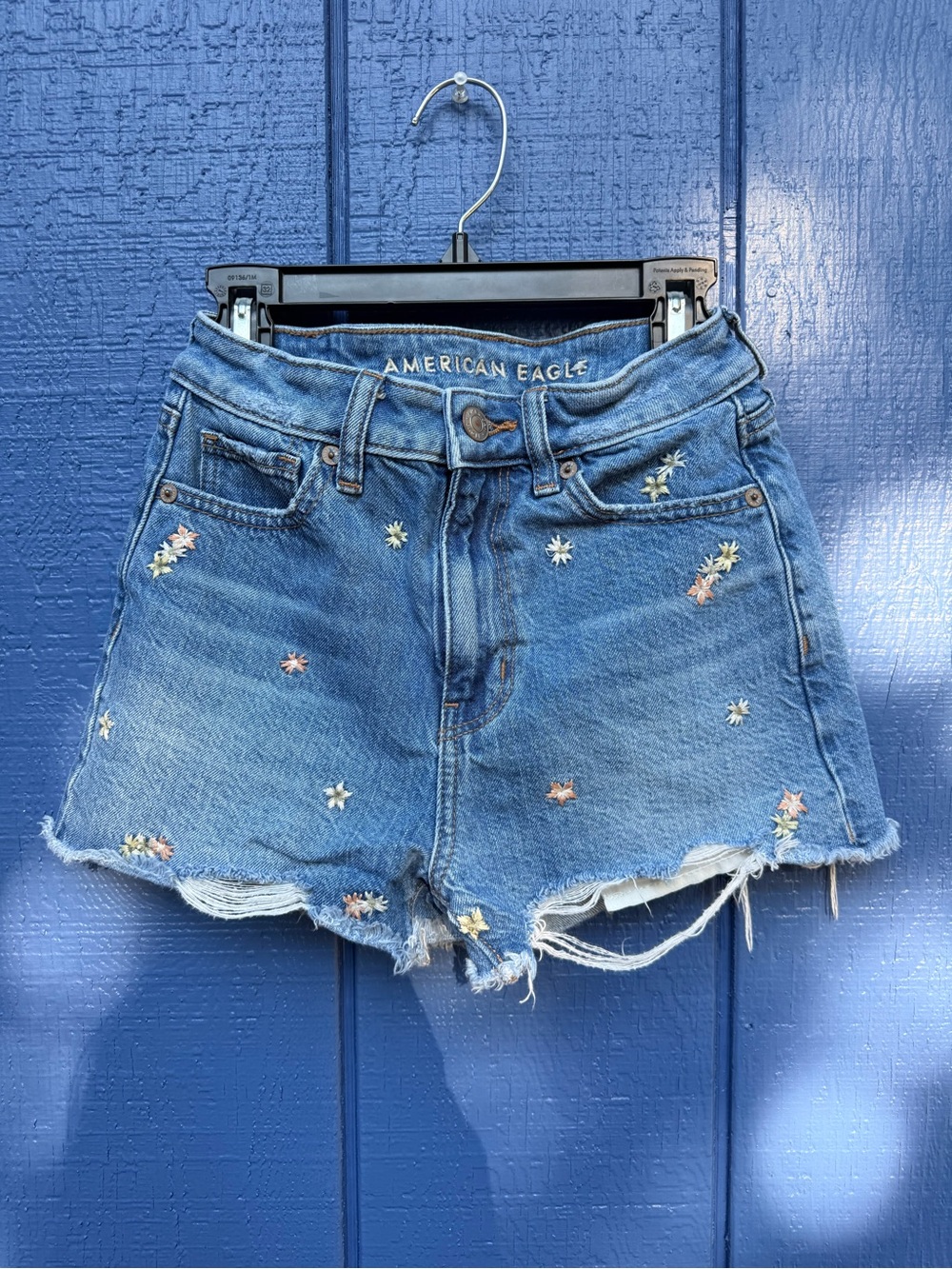 American Eagle Outfitters Light Blue Embroidered Denim Shorts